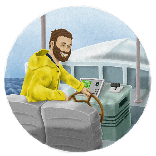 Sailor at the helm of a modern yacht